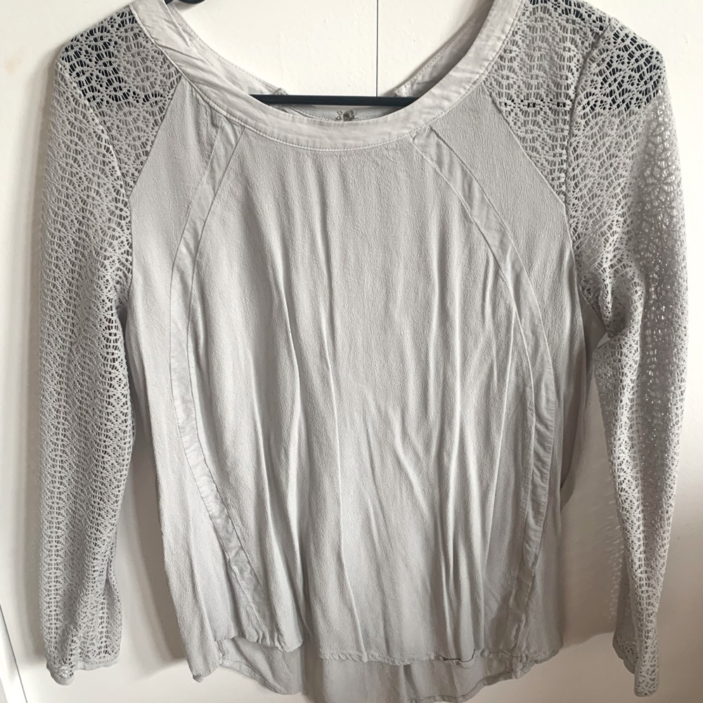 Grey Long Sleeve Top With Lace Sleeves